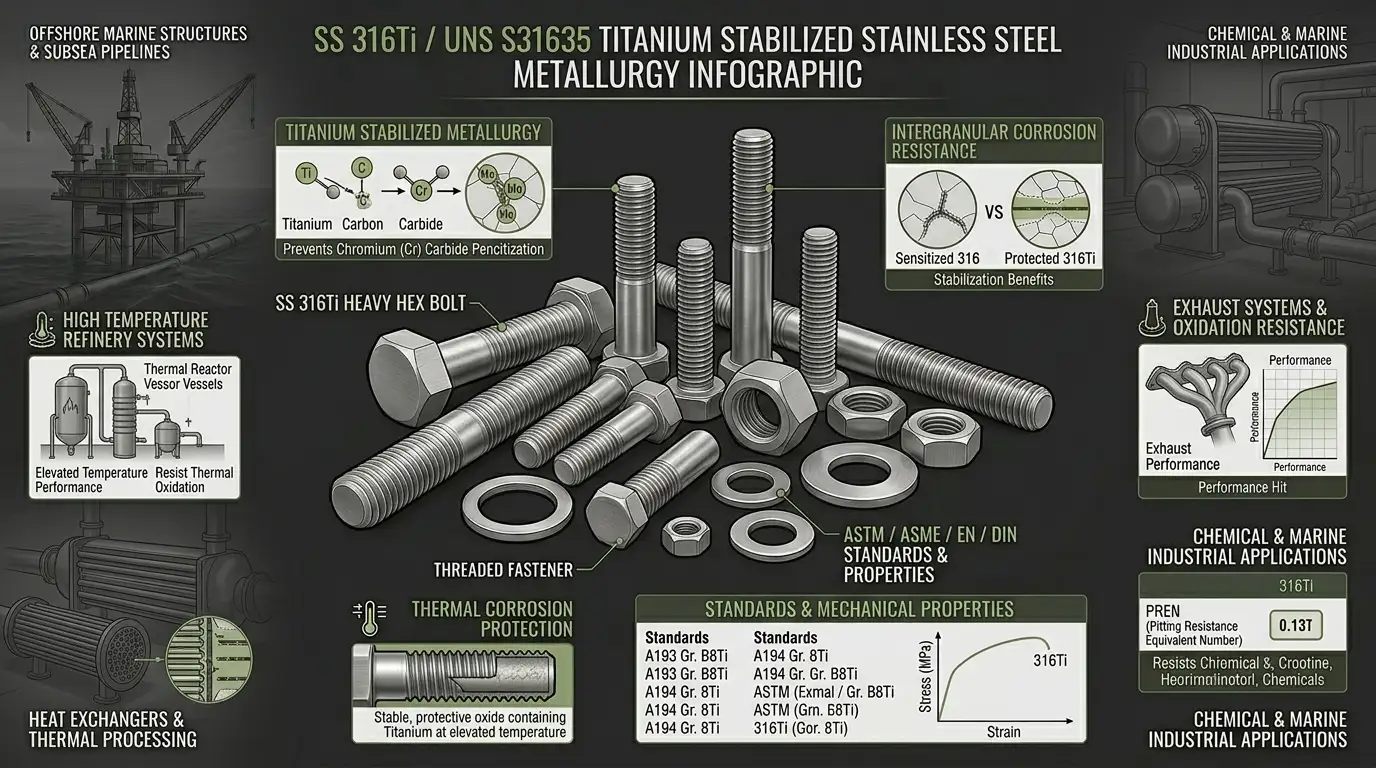 High quality SS 316Ti UNS S31635 Fasteners for high temperature and marine applications