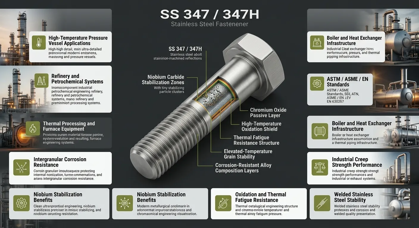 High quality SS 347 and SS 347H Fasteners for high temperature petrochemical and refinery applications