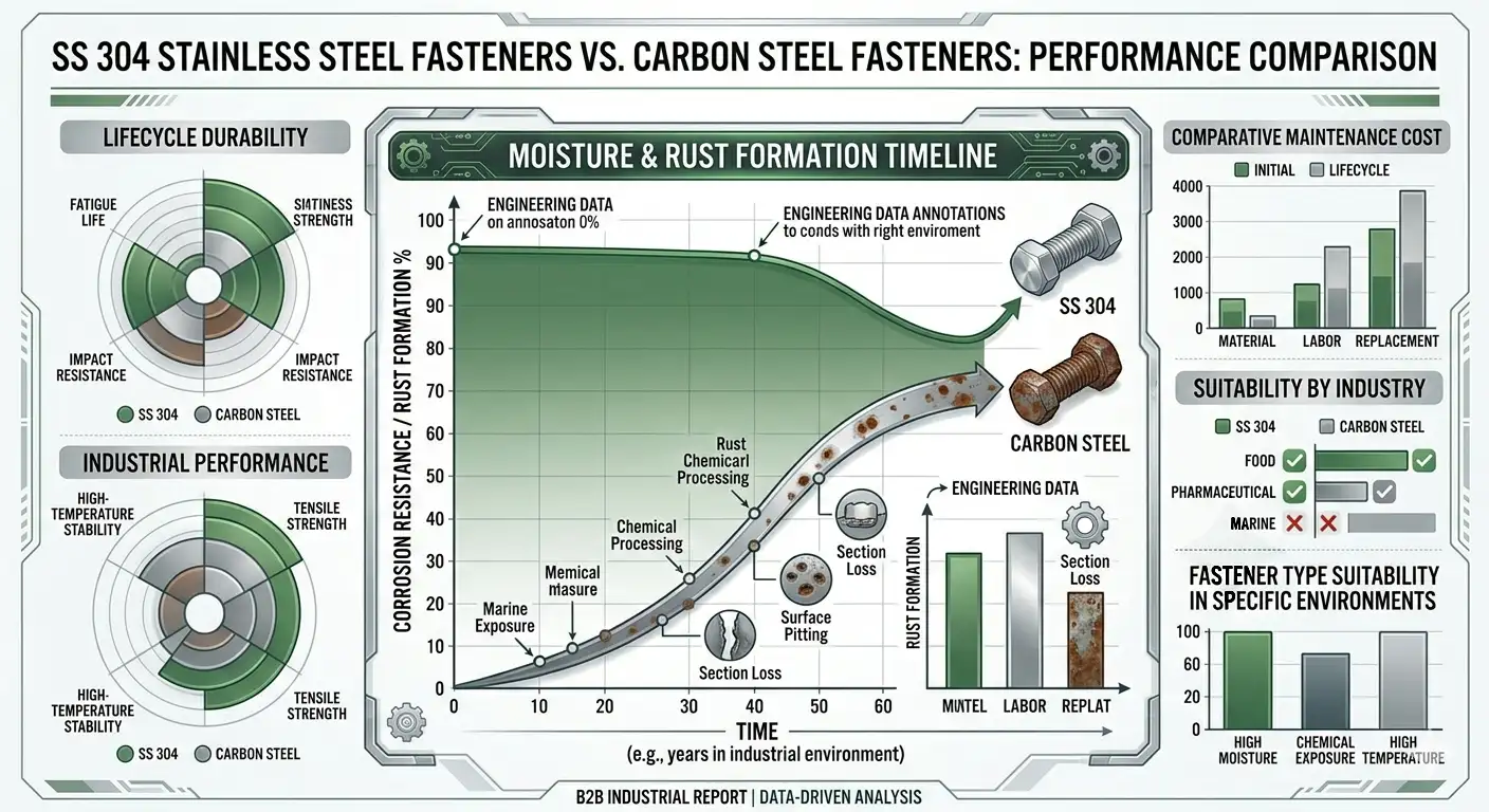 Industrial SS 304 Fasteners including bolts nuts washers and stud bolts for engineering applications