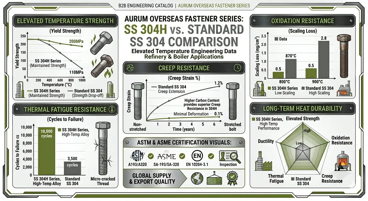 Industrial SS 310H Fasteners including bolts nuts washers and stud bolts for elevated temperature service