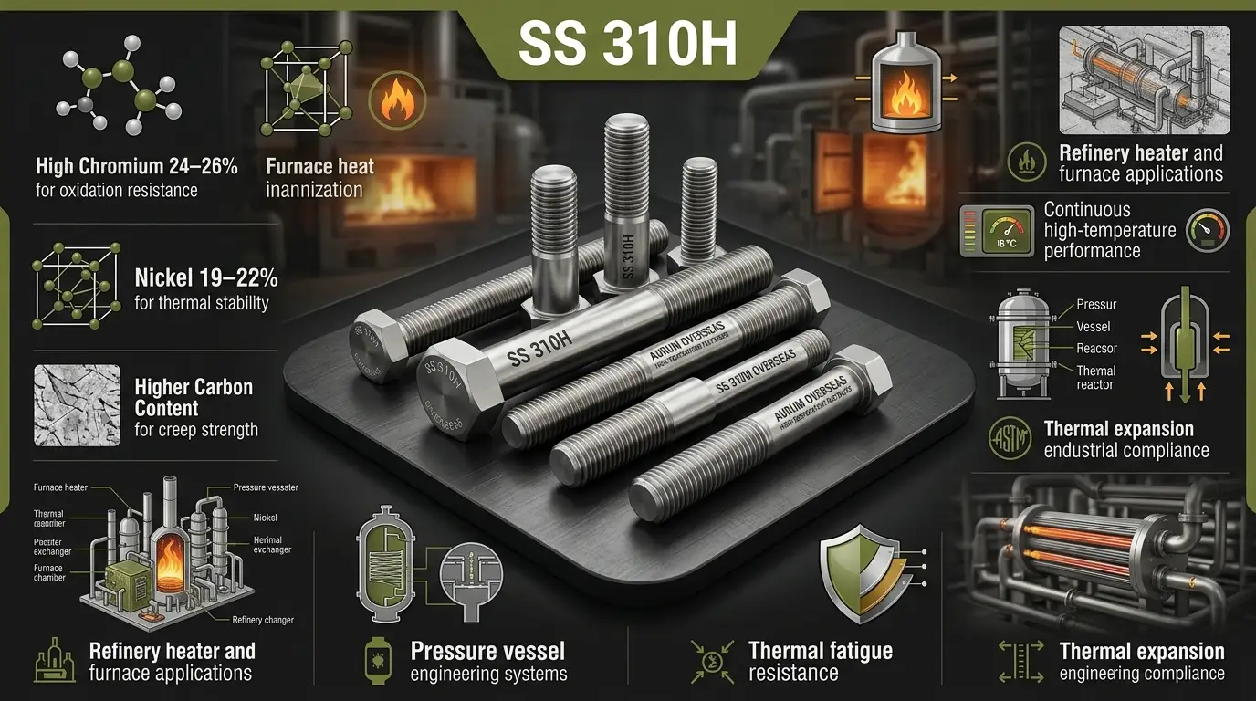 High quality SS 310 and SS 310S Fasteners for high temperature furnace and petrochemical applications