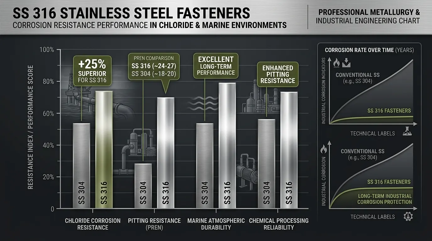 Industrial SS 316 Fasteners including bolts nuts washers and stud bolts for corrosive environments