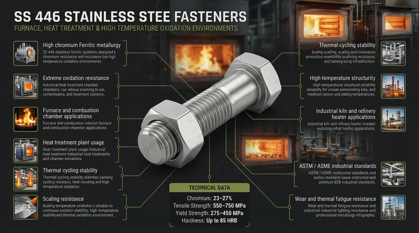 High temperature SS 446 Fasteners for furnace and thermal processing applications