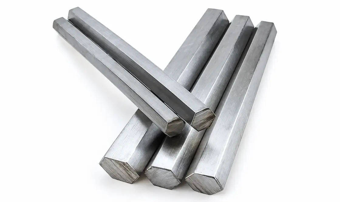 High-precision ASTM A276 Duplex Steel S31803 UNS S31803 Bright Hex Bars stacked in inventory