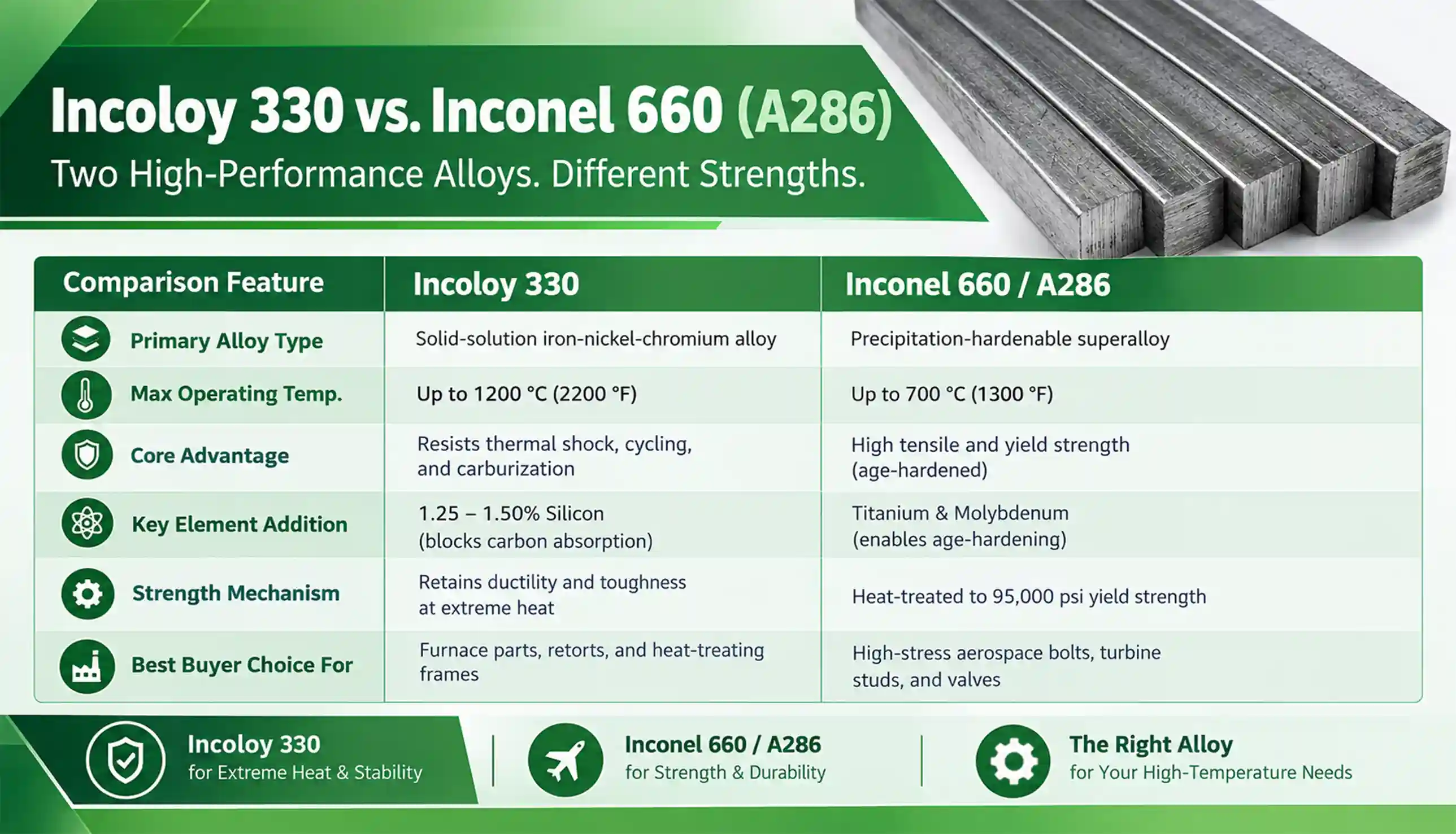 Precision Incoloy 330 / 660 Bright Square Bars and heavy Incoloy 330 / 660 Forged Square Bars staged for industrial export