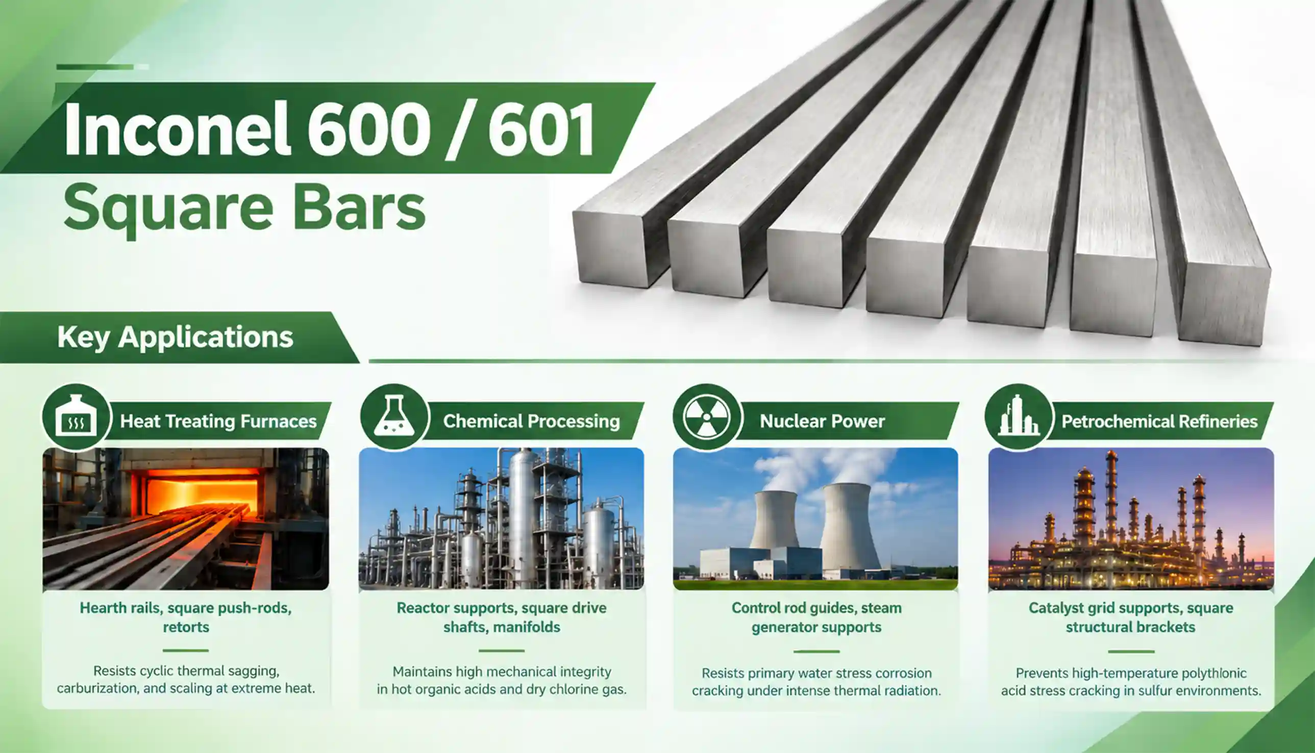 Precision Inconel 600 / 601 Bright Square Bars and heavy Inconel 600 / 601 Forged Square Bars stacked for industrial shipment
