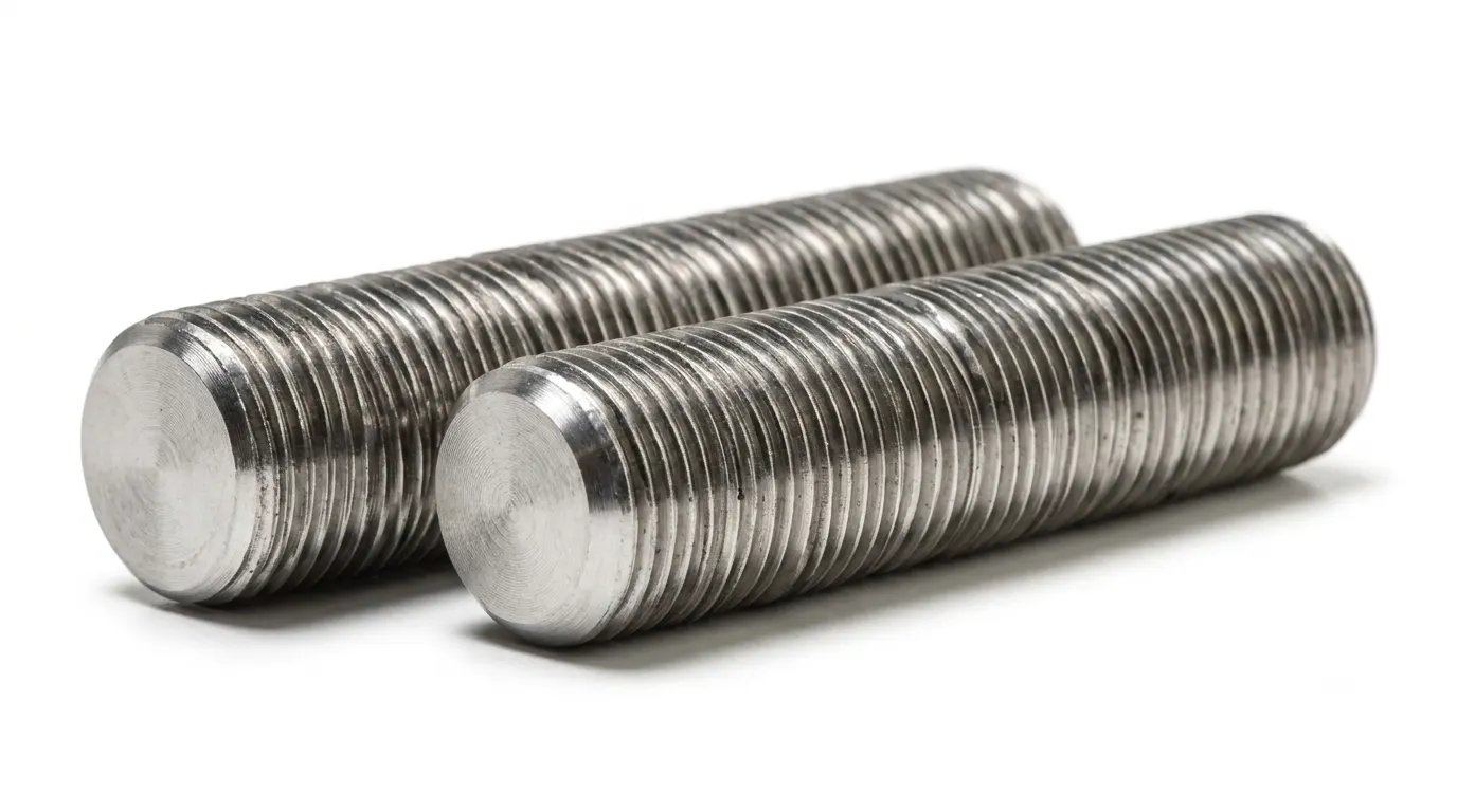 Close-up of Aurum Overseas ASTM A193 B8M stainless steel stud bolts with nuts, engineered for superior corrosion resistance in marine, offshore, and chemical processing applications.