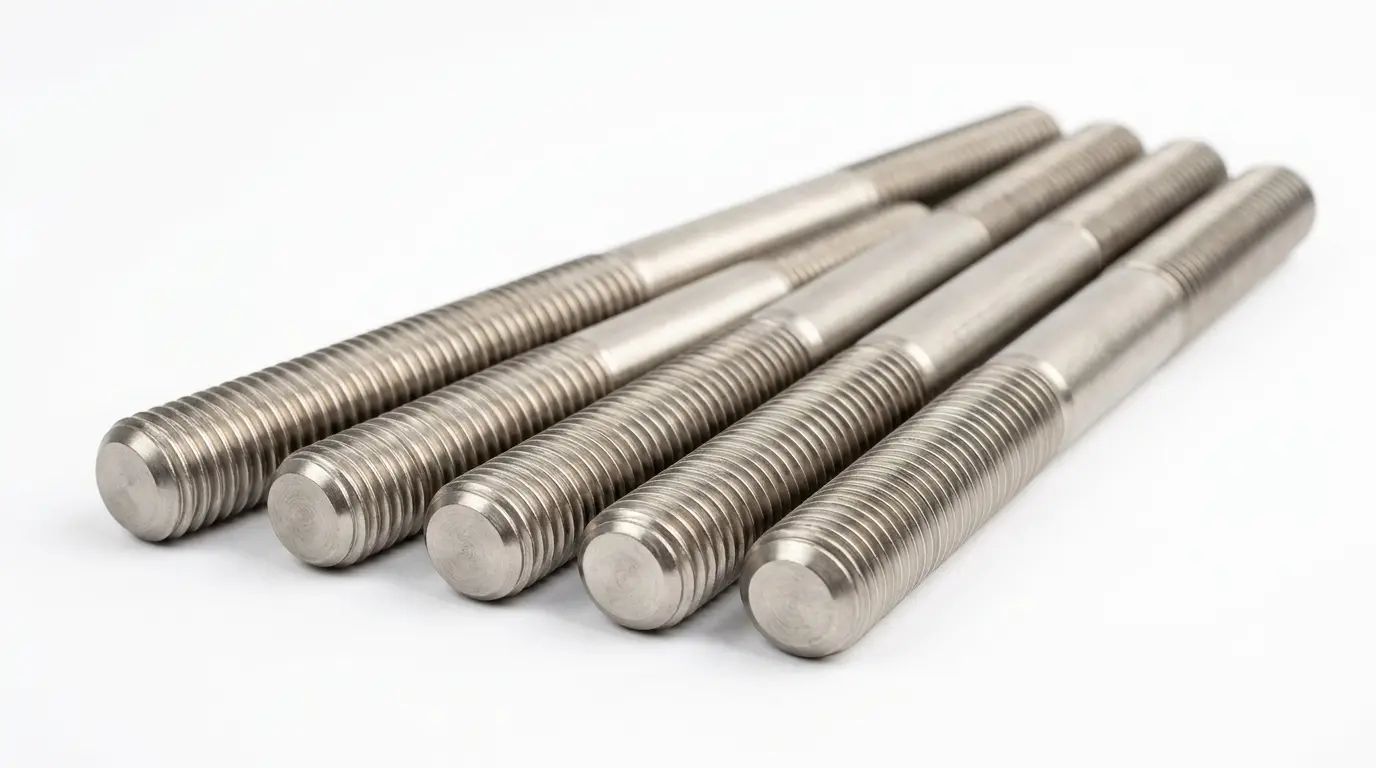 Close-up of Aurum Overseas Hastelloy X (UNS N06002) nickel alloy stud bolts, precision-engineered for superior oxidation resistance and high-temperature strength in gas turbines, industrial furnaces, and thermal processing systems.