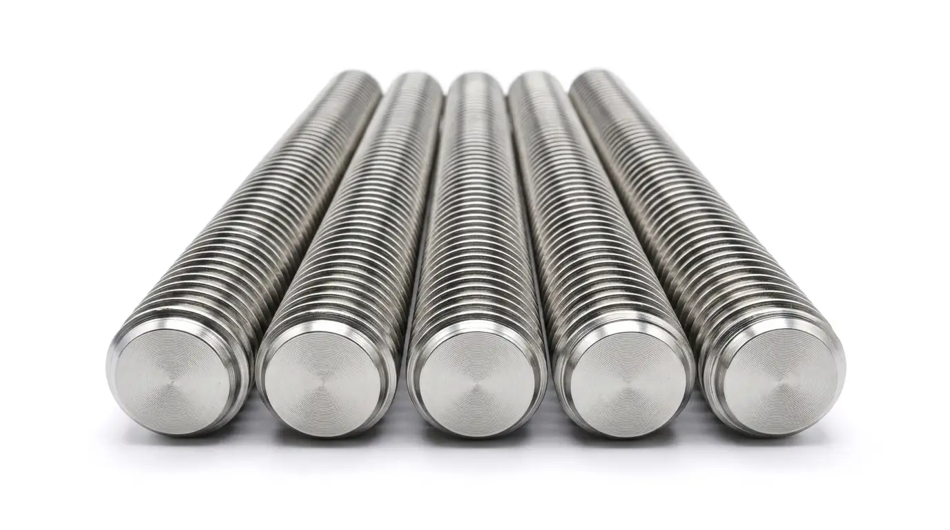 Close-up of Aurum Overseas Inconel 925 nickel alloy stud bolts, engineered for superior mechanical strength and sulfide stress cracking resistance in offshore drilling, subsea equipment, and oil and gas applications.