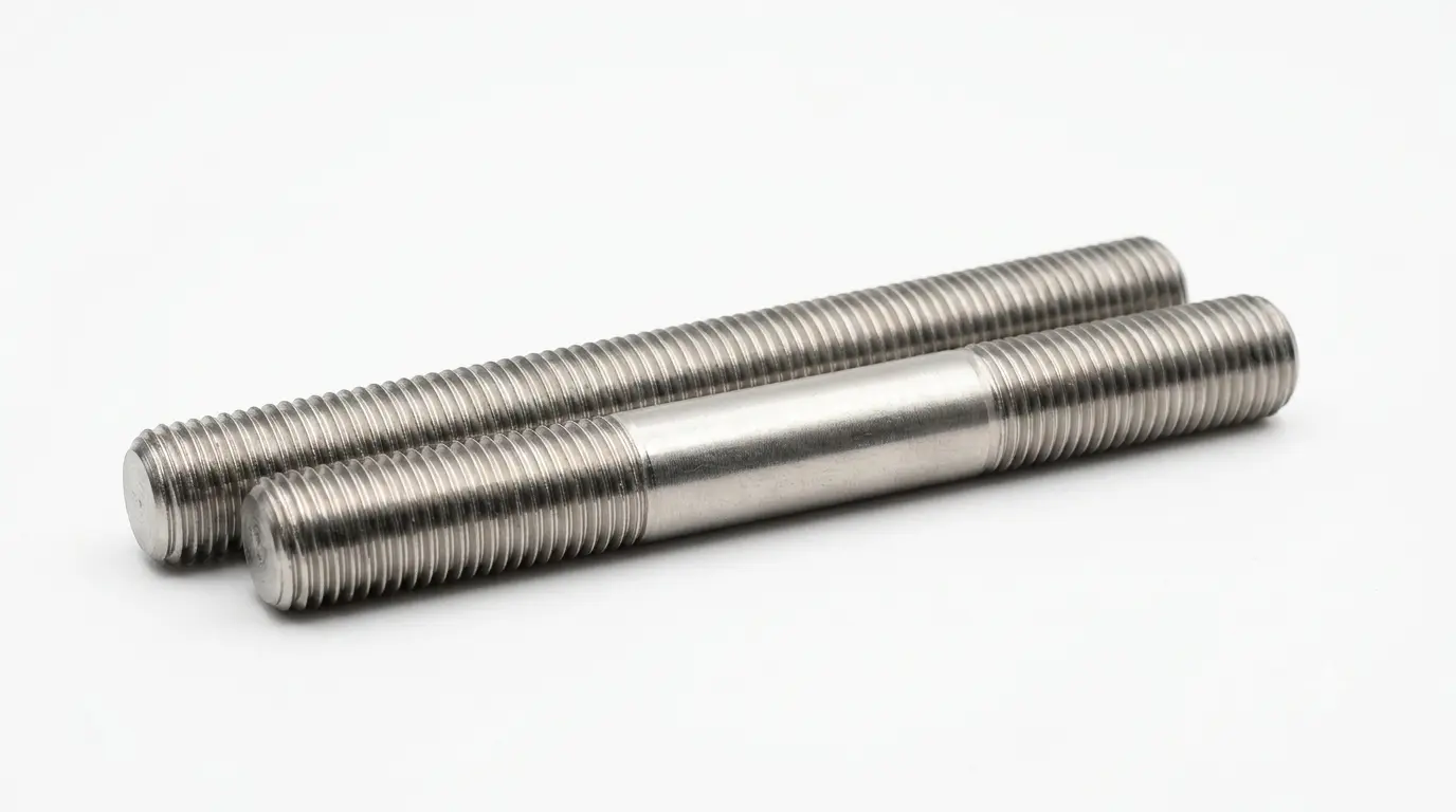 Close-up of Aurum Overseas Monel 400 nickel-copper alloy stud bolts, engineered for superior seawater and chemical corrosion resistance in marine systems, offshore platforms, and chemical processing applications.