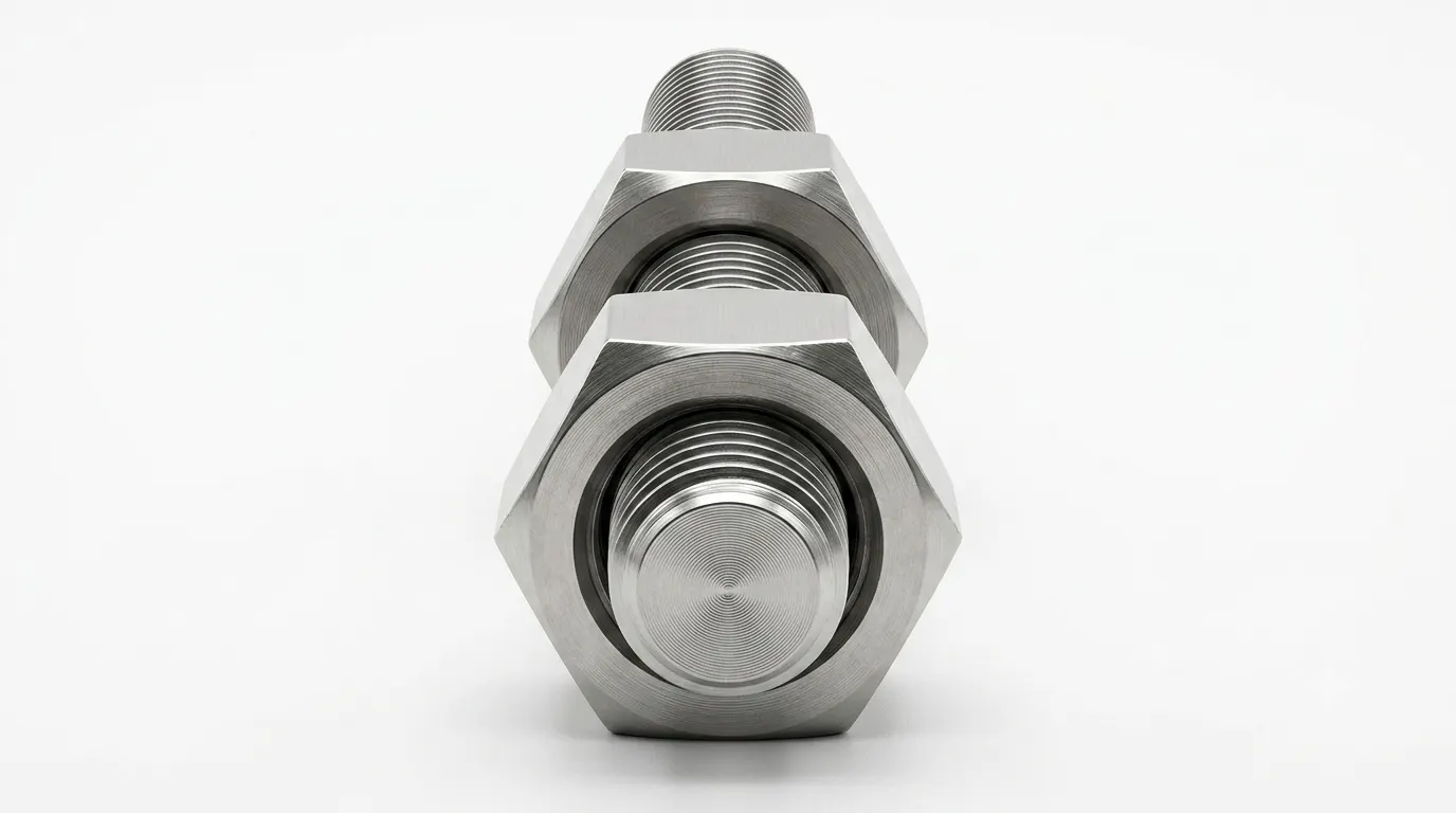 Close-up of Aurum Overseas SMO 254 high-alloy stainless steel 6MO stud bolts, engineered for superior pitting and crevice corrosion resistance in offshore engineering, desalination plants, and marine piping applications.