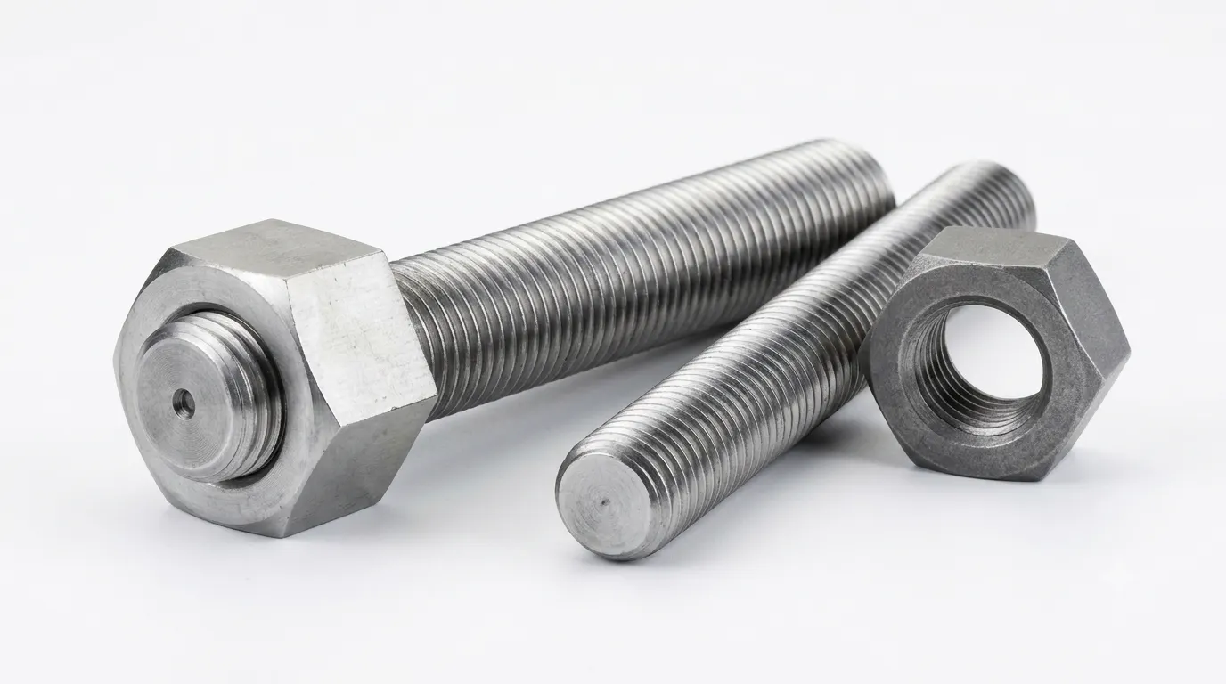 Close-up of Aurum Overseas SS 410 martensitic stainless steel stud bolts, designed for high-strength valve systems, pumps, and heavy engineering applications.