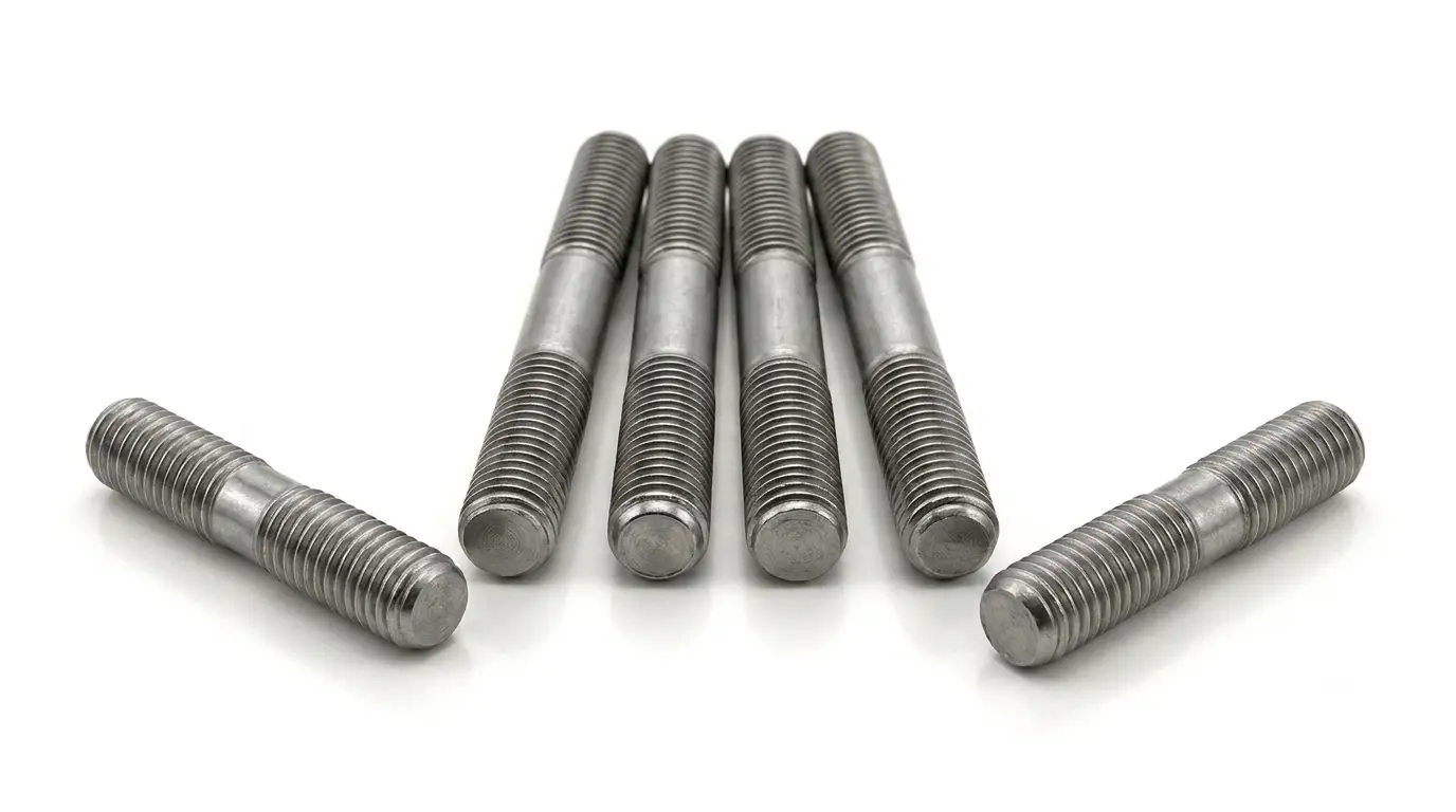 Close-up of Aurum Overseas SS 446 ferritic stainless steel stud bolts, designed for high-temperature furnace systems, boiler assemblies, and thermal processing applications.