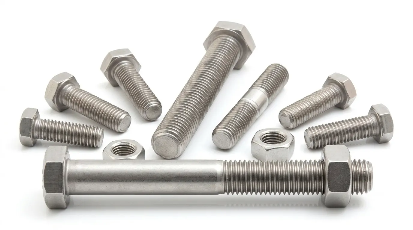 Close-up of Aurum Overseas stainless steel 310 series stud bolts, designed for high-temperature furnace, petrochemical, and industrial refinery applications.