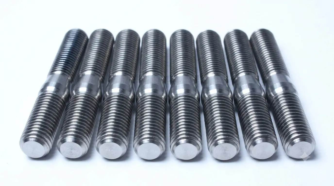 Close-up of Aurum Overseas Titanium Grade 2 and Grade 5 threaded stud bolts, precision-engineered for superior corrosion resistance and high strength-to-weight performance in aerospace, marine, offshore, and chemical processing systems.
