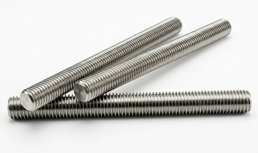 Nickel Alloy 200 and 201 Threaded Bars stacked in export warehouse